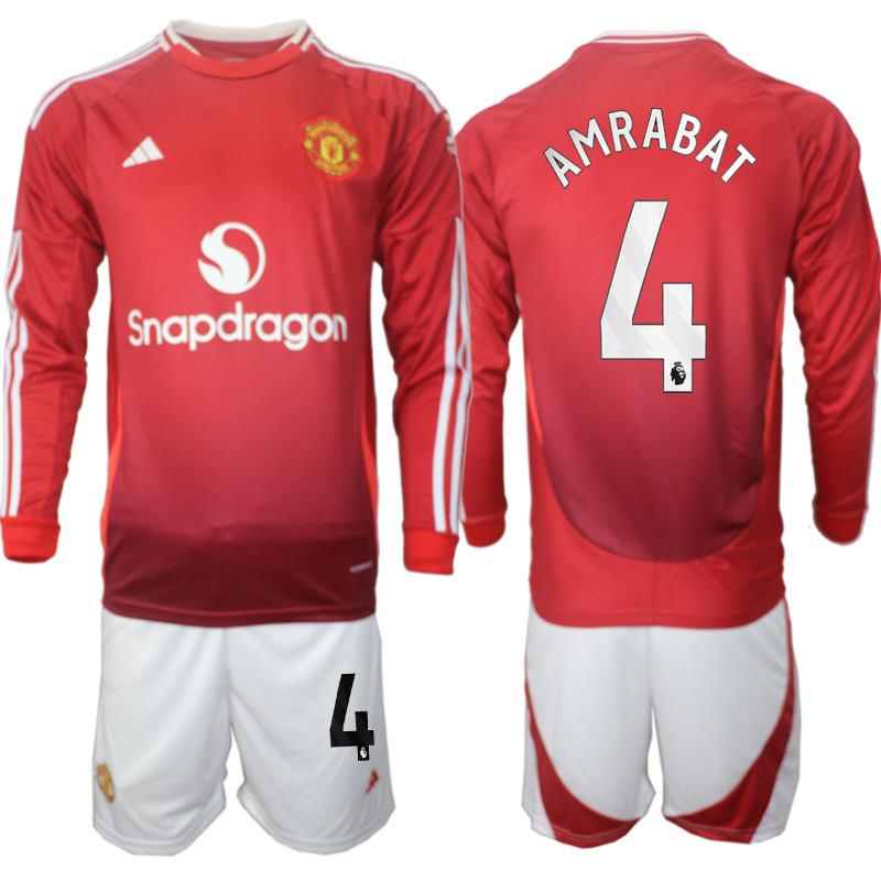 Men 2024-2025 Club Manchester United home Long Sleeves Red #4 Soccer Jersey->manchester united jersey->Soccer Club Jersey